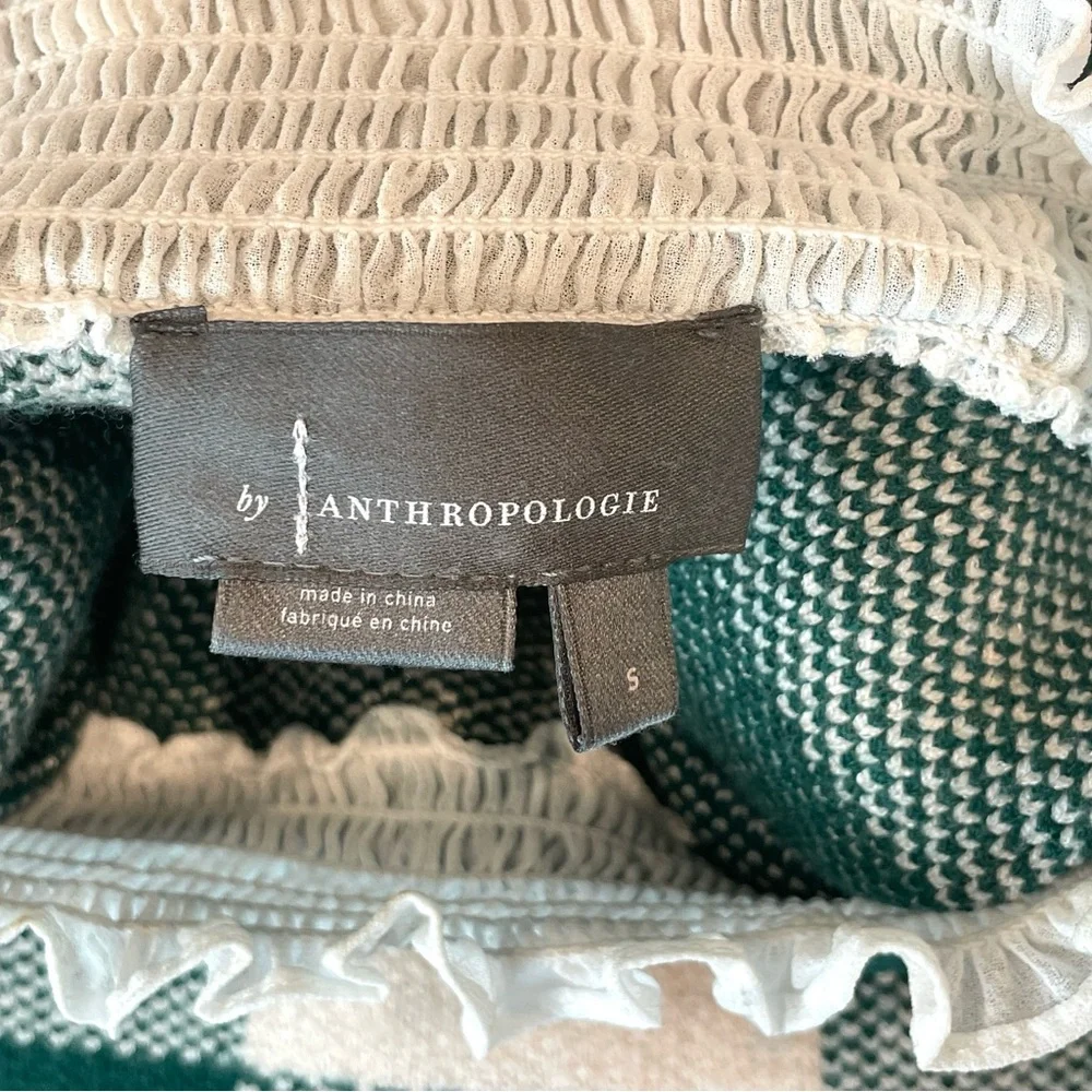 Anthropologie Buffalo Plaid Sweater, built in ruffle collar, S, like new - Picture 7 of 9